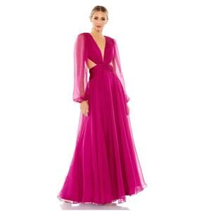 Mac Duggal 55823 Ruched Cut Out Puff Sleeve A Line Gown Formal 10